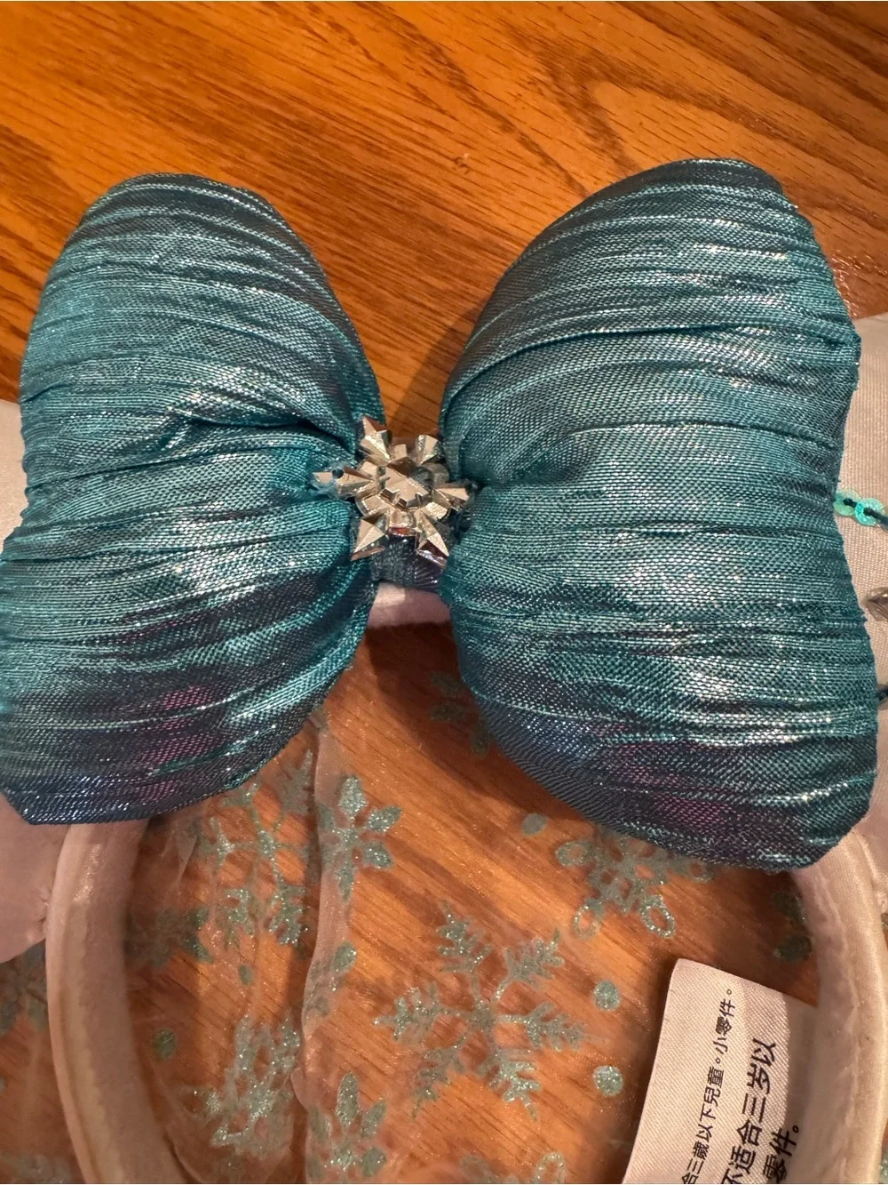 Disney Parks Teal Bow Snowflake Mouse Ear Headband - White & Teal